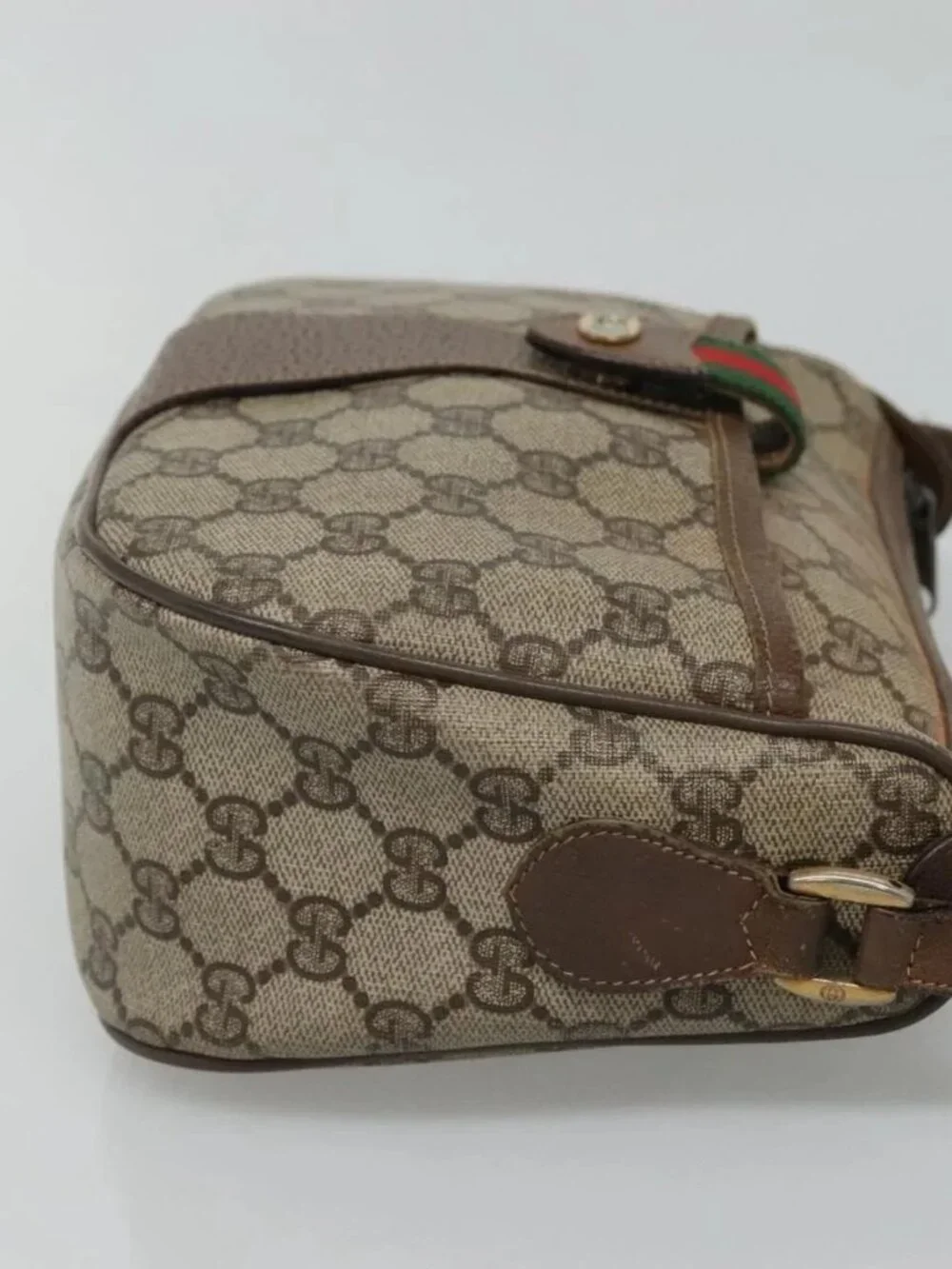 GUCCI GG Supreme Web Sherry Line Bag PVC Beige Gold - Picture 6 of 16